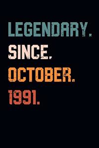 Blank Lined Journal, Notebook, Diary, Planner - Legendary Since October 1991 - 28th Birthday Gift For 28 Years Old Men and Women born in October
