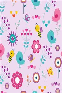 Retro Bird and Flowers Lined Journal