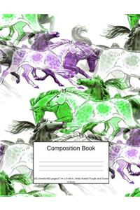 Composition Book 200 Sheets/400 Pages/7.44 X 9.69 In. Wide Ruled/ Purple Green Horses: Writing Notebook Lined Page Book Soft Cover Plain Journal Horses