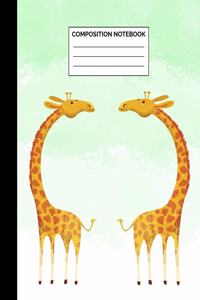 Composition Notebook: Two Giraffes Design Wide Ruled Lined Note Book - Cute Mint Green Giraffe Journal with Lines for Boy, Girl, Kids, Teens, Students or Teachers to Writ