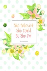 She Believed She Could So She Did - Square Grid Journal: White Mint Pink Floral Soft Cover, Extra Large 8.5 X 11