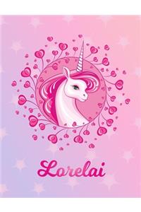 Lorelai: Lorelai Magical Unicorn Horse Large Blank Pre-K Primary Draw & Write Storybook Paper - Personalized Letter L Initial Custom First Name Cover - Story