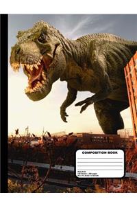 Dinosaur Attacks and Fighter Jets Defend Composition Notebook Wide Ruled 200 pages / 100 sheets, 9-3/4