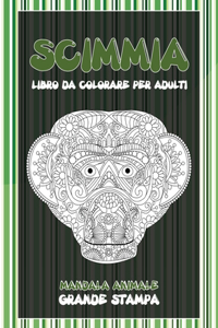 Libro da colorare per adulti - Grande stampa - Mandala Animale - Scimmia