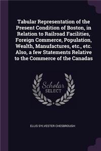 Tabular Representation of the Present Condition of Boston, in Relation to Railroad Facilities, Foreign Commerce, Population, Wealth, Manufactures, etc., etc. Also, a few Statements Relative to the Commerce of the Canadas