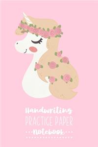 Handwriting Practice Paper Notebook: Light Pink & Unicorn Handwriting Practice Workbook for Kids - Writing Paper Notebook with Dotted Line - 6x9 inches, 100 pages