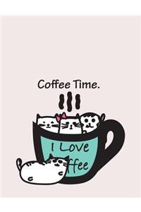 Coffee time: Cup cats on white cover and Dot Graph Line Sketch pages, Extra large (8.5 x 11) inches, 110 pages, White paper, Sketch, Draw and Paint