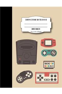 Composition notebook wide ruled 8.5 x 11 inch 200 page, Brown vintage gaming