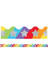 Sparkle and Shine Glitter Stars on Rainbow Scalloped Borders