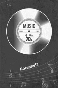 Music Of The 70s NOTENHEFT: A5 Musik Notenblock für Musiker Komponisten - 120 Seiten Notenlinien Blanko Notenpapier - für Musikinstrumente Instrumente - Hits der 70er für Oldie