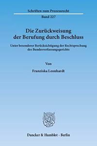 Die Zuruckweisung Der Berufung Durch Beschluss