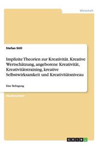 Implizite Theorien zur Kreativität. Kreative Wertschätzung, angeborene Kreativität, Kreativitätstraining, kreative Selbstwirksamkeit und Kreativitätsniveau