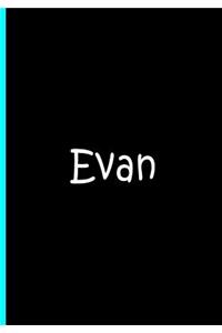 Evan - Black Personalized Journal / Notebook / Blank Lined Pages