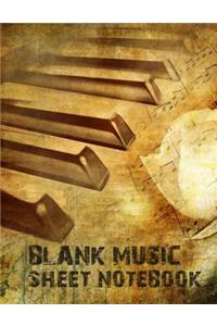 Blank Music Sheet Notebook: Vintage Retro Piano Art Design. Music Manuscript Paper, Staff Paper, Music Notebook 12 Staves, 8.5 X 11