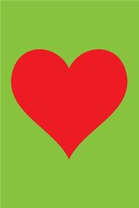 Blank Notebook - 100 Pages - Red Heart on Lawn Green