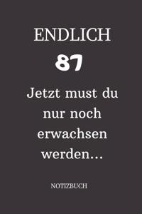 ENDLICH 87 Jetzt must du nur noch erwachsen werden NOTIZBUCH