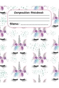 Composition Notebook: Cute Unicorn Face pattern Composition Notebook for Girls (7.44x9.69) College Ruled