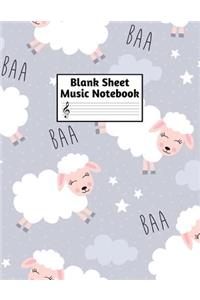 Blank Sheet Music Notebook: Easy Blank Staff Manuscript Book Large 8.5 X 11 Inches Musician Paper Wide 12 Staves Per Page for Piano, Flute, Violin, Guitar, Trumpet, Drums, Cell