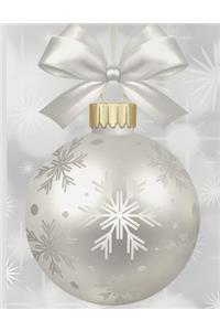 Shopping Notebook White and Silver Christmas Ornament Topped with a Ribbon Bow