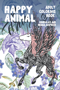 Adult Coloring Book Happy Animal - Mandalas and Henna Inspired
