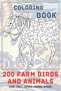 200 Farm Birds and Animals - Coloring Book - Cow, Сolt, Aries, Horse, other
