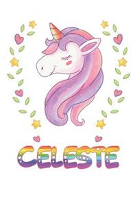 Celeste: Celeste Notebook Journal 6x9 Personalized Gift For Celeste Unicorn Rainbow Colors Lined Paper