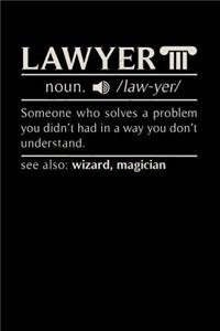 Lawyer noun. /law.yer/ Someone Who Solves A Problem You Didn't Know You Had In A way You don't Unterstand See Also