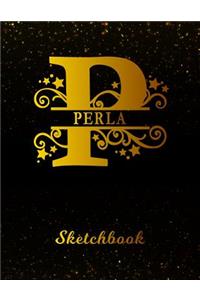 Perla Sketchbook: Letter P Personalized First Name Personal Drawing Sketch Book for Artists & Illustrators Black Gold Space Glittery Effect Cover Scrapbook Notepad & 