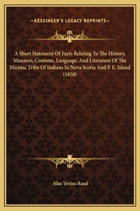 Short Statement Of Facts Relating To The History, Manners, Customs, Language, And Literature Of The Micmac Tribe Of Indians In Nova Scotia And P. E. Island (1850)