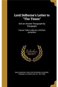Lord Selborne's Letter to The Times