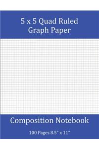 5x5 Quad Ruled Graph Paper Composition Notebook 100 Pages 8".5 x 11": Engineering graph paper suitable for programmers, engineers, scientists, designers - Five squares per inch, each square measures .20" x .20" - Blue 