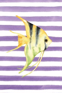 Yellow Angelfish Watercolor Stripe Journal, Graph Paper