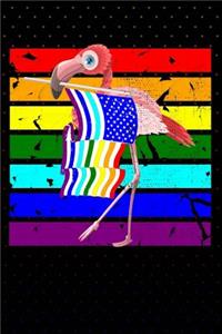 Flamingo With USA Rainbow Colored Flag