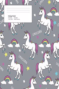 Unicorn Grey Pattern Composition College Ruled Book (7.44 x 9.69) 200 pages V3