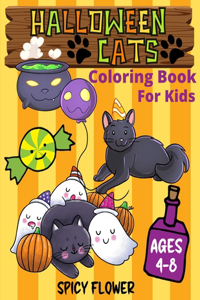 Halloween cute cats coloring book for kids ages 4-8: New easy to color collection of adorable Halloween cats coloring pages along with spooky items for toddlers and the whole family.