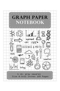 Graph Paper Notebook 1 CM. Gray Squares Size 8.5x11 Inches 120 Pages