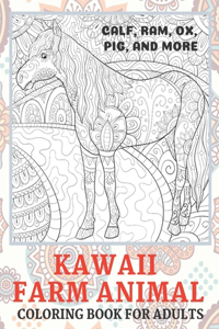 Kawaii Farm Animal - Coloring Book - Calf, Ram, Ox, Pig, and more
