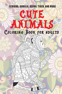 Cute Animals - Coloring Book for adults - Echidna, Gorilla, Gecko, Tiger, and more