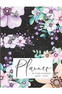 2020-2029 10 Ten Year Planner Monthly Calendar Floral Butterflies Goals Agenda Schedule Organizer