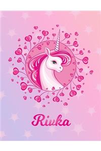 Rivka: Unicorn Large Blank Primary Sketchbook Paper - Pink Purple Magical Horse Personalized Letter R Initial Custom First Name Cover - Drawing Sketch Book