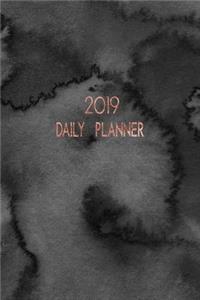 Daily Planner 2019: Black Watercolor Ink One Year Diary Planner. 1st Jan 2019 - 31st Dec 2019. One Day Per Page.
