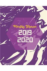 Monthly Planner 2019-2020: Purple Marble Cover for 24 Months and Weekly Calendar Schedule Organizer with Holidays