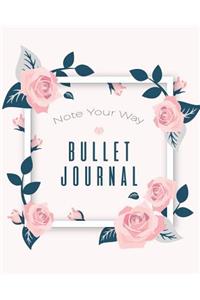 Dot Grid Bullet Journal, Daily Dated Notebook Diary, Pretty White Pink Flower: Large Quarterly Bullet Journal Blank Pages with Number, 150p, 8x10