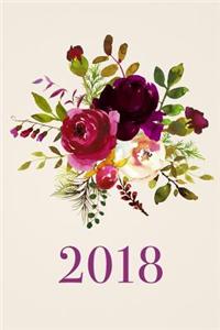 2018: Monthly, Weekly, Daily Planner, January 2018 - December 2018, Floral Pink