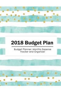 2018 Budget Planner: Monthly Expense Tracker and Organizer (Gold Dots with Blue Stripe) - Size 8.5x11