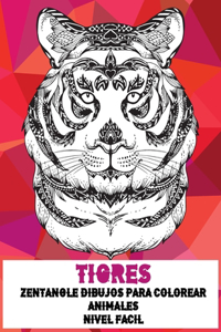 Zentangle Dibujos para colorear - Nivel fácil - Animales - Tigres