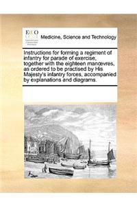 Instructions for forming a regiment of infantry for parade of exercise, together with the eighteen manoevres, as ordered to be practised by His Majesty's infantry forces, accompanied by explanations and diagrams.