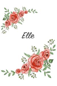 Elle: Personalized Composition Notebook - Vintage Floral Pattern (Red Rose Blooms). College Ruled (Lined) Journal for School Notes, Diary, Journaling. Flo