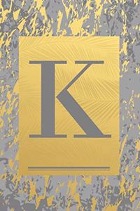 K: Grey & Gold Marble, Leaves - Cute Initial Monogram Letter K Minimalist Personalized Blank Lined Journal Notebook for Writing & Notes, Sketching for 