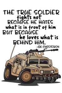 The True Soldier Fights Not Because He Hates What Is In Front Of Him But Because He Loves What Is Behind Him GK Chesterton